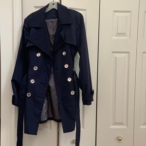 Calvin Klein Button & Tie Navy Raincoat Like NEW.